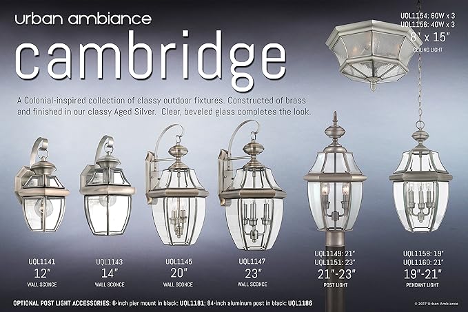 Urban Ambiance Luxury Colonial Outdoor Wall Light, Small Size: 11.5" H x 7" W, with Tudor Style Elements, Versatile Design, Classy Aged Silver Finish and Beveled Glass, UQL1141