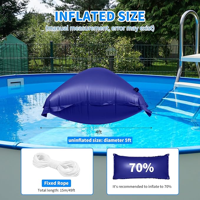 2 Pack Pool Pillow for for Above Ground Pools, 4x8 Ft Pool Air Pillow for Closing Winter Pool Winterizing Kit for Ground Pool, 0.5mm PVC Material, 2X 16.5Ft Rope (Blue)