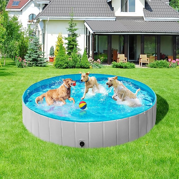 Yaheetech Foldable Dog Pool Collapsible Hard Plastic Dog Swimming Pool Portable Pet Pools Doggie Wading Pool Bath Tub for Puppy Small Medium Large Dogs, 71 x 12 Inches Gray