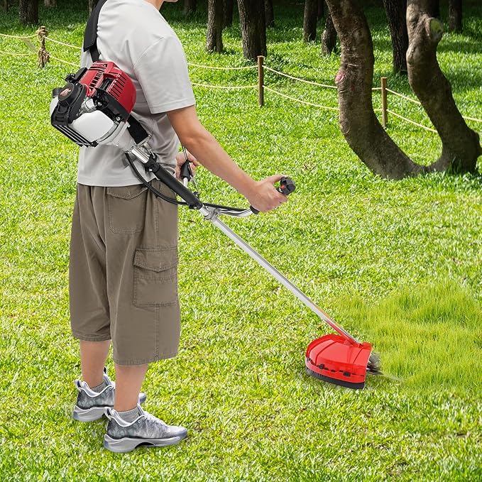35.8cc 4-Stroke Gas Powered Grass Trimmer/Edger, 12" Weed Wacker Gas Powered, 1050W Manganese Steel Blade, Lawn Mower & Boat Propeller for Yard, Orchard, Fishing Boat