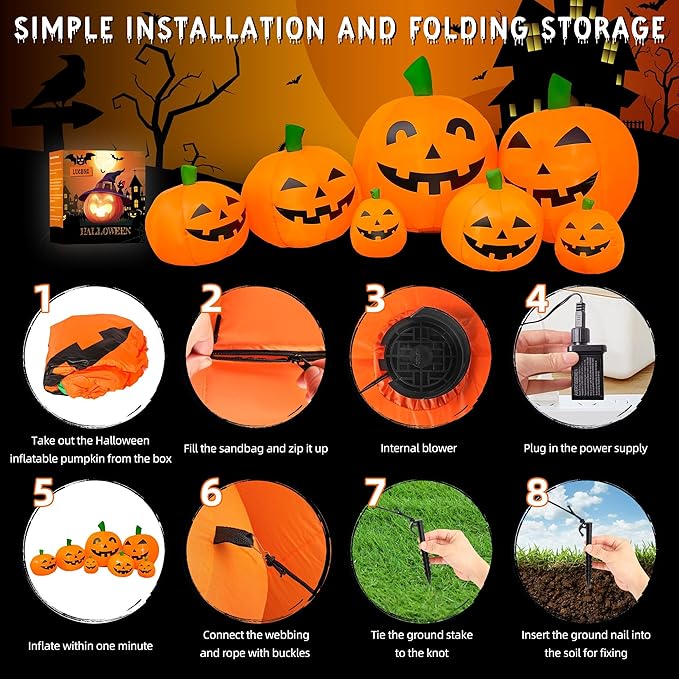 Outdoor Halloween Decorations 7.5 Ft Halloween Inflatables Pumpkins with Built-in LED Lights,Blower,Ground Stakes,Fall Garden Lawn Large Inflatable Halloween Party Yard Decorations