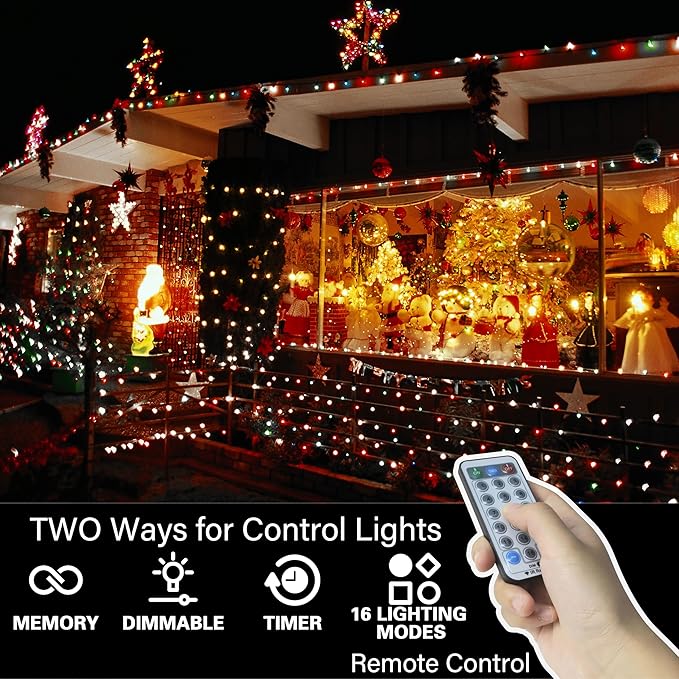 33ft Christmas Decorative Mini Lights, 100 LED transparent Wire Fairy Starry String Lights Plug in, 12 Lighting Modes, for Indoor Outdoor Xmas Tree Wedding Party Decoration (White+Multicolor)