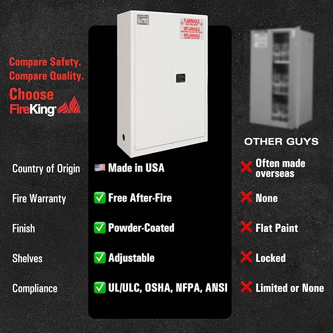 FireKing Platinum Flammable Safety Cabinet, Lab Chemicals Flammable Storage Cabinet, 45 Gallon Steel Safety Cabinets with Manual Door for Commercial, Industrial & Home Use, 43" x 18" x 65"