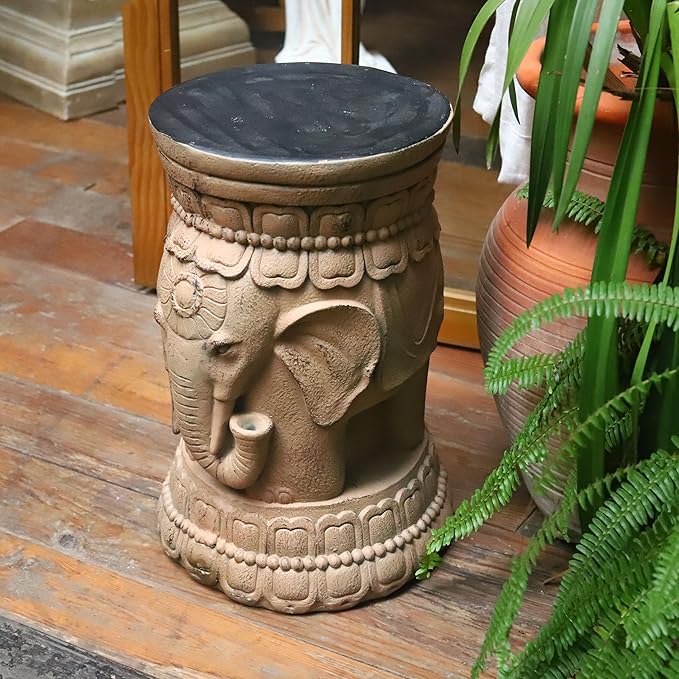ZOEJADE Maharajah Elephant Lotus Statue Resin Stool Majestic Pedestal Sculpture Antique Buddha Collectibles Outdoor Garden Table Stand Holder for Home Courtyard Lawn Patio Decor Indoor Good Luck