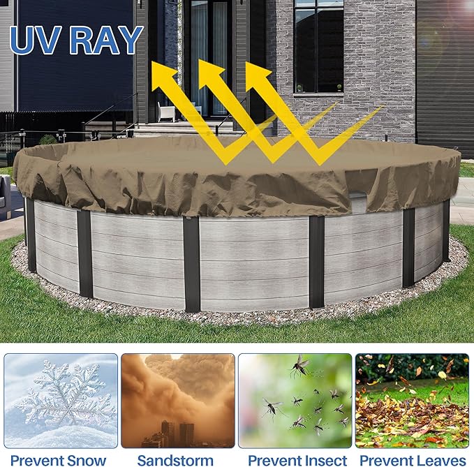 ECOOPTS 18 ft Round Pool Cover for Above Ground Pools, Swimming Pool Cover Protector Winter Safety Cover (Sand)