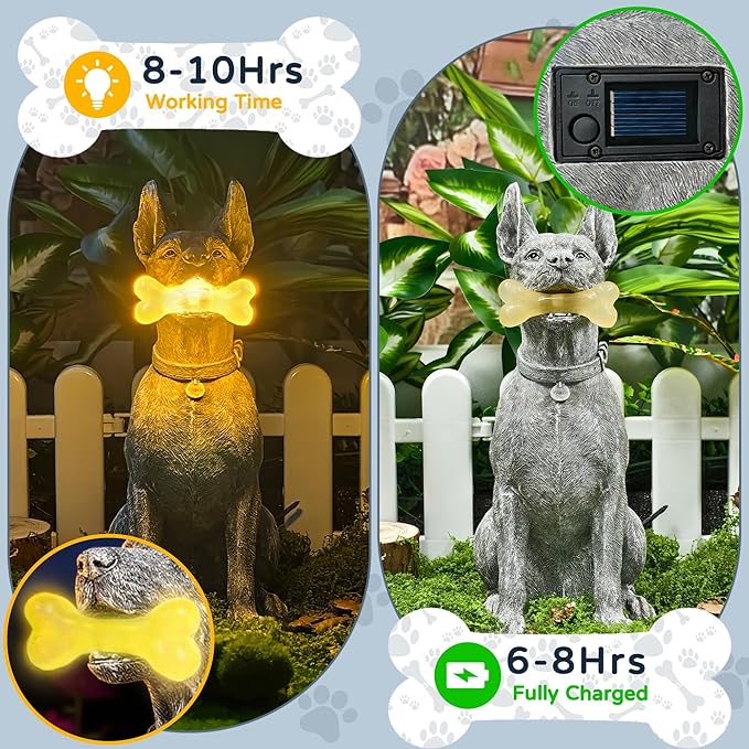 Dog Solar Garden Statue with LED Light - Outdoor Yard, Lawn, Patio Doberman Decor - Unique Birthday Housewarming Gift for Dad, Mom, Men, Women