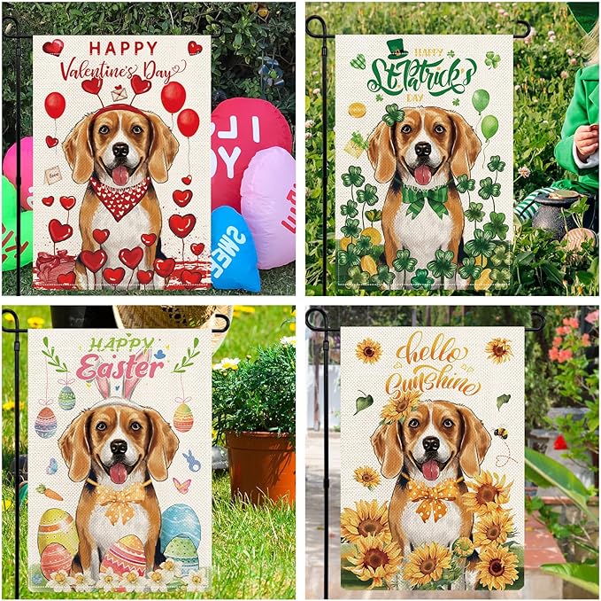 Beagle Garden Flags 12x18 Double Sided for All Seasons and Holidays, Funny Dog Welcome Flags for Outside Set of 12, Puppy Lawn Flag for Pet Lover, Beagle Outdoor Decorations for Farmhouse