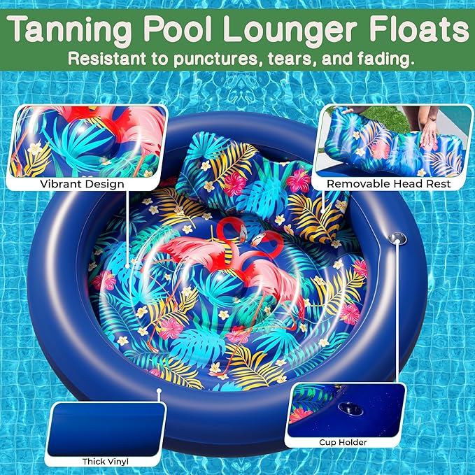 JAMBO Huge Round 76 x 76 Tanning Pool Lounger, Pool Float, Inflatable Sun Tanning Pool Float, Tanning Chair, Pool Floats Adult, Water Lounge Raft Pool Lounger Adults, Tanning Raft Sunchill Tanning Bed