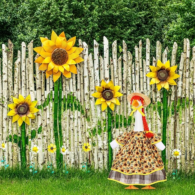 Fall Goose Outfit Harvest Sunflower Lawn Porch Cement Goose Clothes Harvest Skirts Hat Wig for Fall Thanksgiving Garden Outdoor Patio Yard Statue Art Decor(23 Inch)