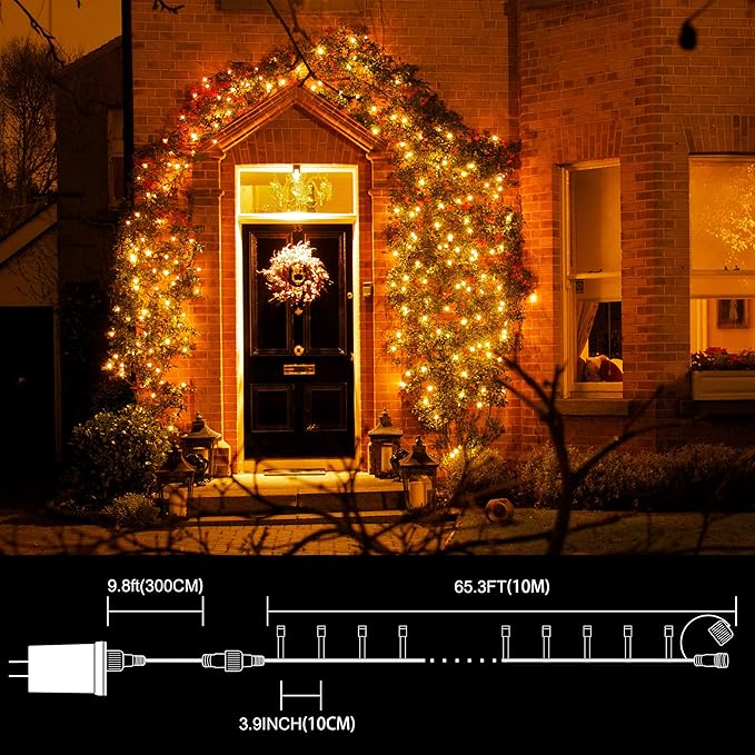 33ft Golden Christmas Decorative Mini Lights, 100 LED Transparent Wire Fairy Starry String Lights Plug in, 11 Lighting Modes, for Indoor Outdoor Xmas Tree Wedding Party Decoration (Yellow)
