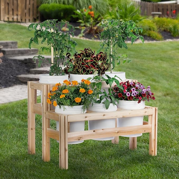 Greenes Fence Two-Tiers Six Bucket Elevated Cedar Wood Garden Frame, 43 in. x 30 in. x 30 in. - Made in USA with North American Cedar