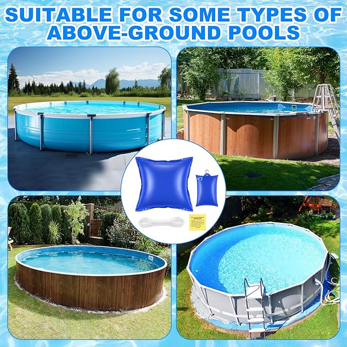Hungdao 4ft Pool Pillow Cover for Above Ground with 12 Pcs Inflatable Pool Cover Weight with Hook Winter Ice Antifreezing Hanging Bag with Rope and Connection Buckle(Royal Blue,4ft,Square)