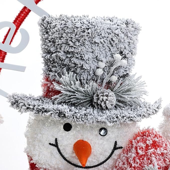 LuxenHome 3.5FT Lighted Snowman Family Outdoor Decorations, Prelit Frosted Snowman with Hat and Scarf, Illuminated Christmas Decorations Indoor and Outdoor for Porch, Lawn, Holiday Yard Decor