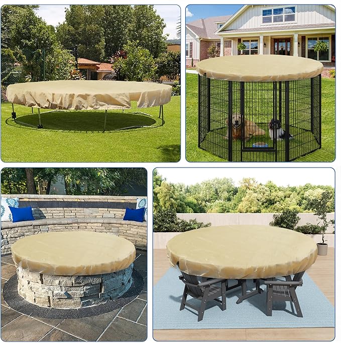 ECOOPTS 13 ft Round Pool Cover for Above Ground Pools, Swimming Pool Cover Protector Winter Safety Cover (Beige)