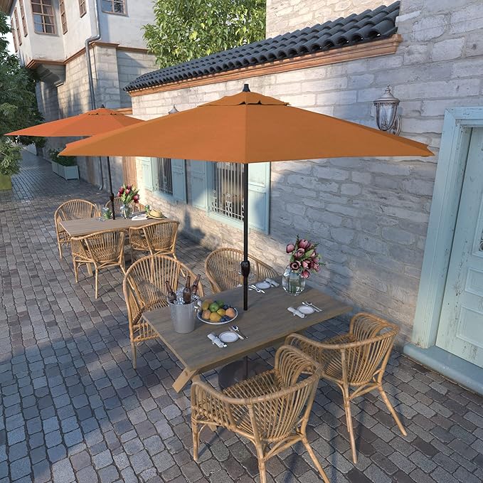 California Umbrella 9' Round Sunbrella Aluminum Outdoor Deck, Pool or Patio Umbrella, Crank Lift, Auto Tilt, Bronze Pole, Tuscan