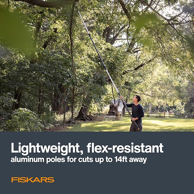 Fiskars XtendControl Extendable Tree Pruner (14 ft), Adjustable Branch Trimmer with 15" X2 Hook Bill Saw, 3-6 ft & 4-8 ft Extension Poles, and Secure Locking System for Precision Cutting