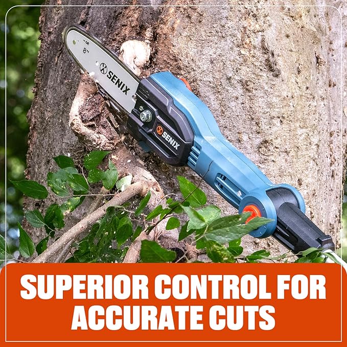 SENIX 20V Cordless Pole Saw, 8 Inch Telescopic Electric Pole ChainSaw with Articulating Head, 2.5Ah Battery & Charger Included for Tree Trimming, Pruning, and Cutting