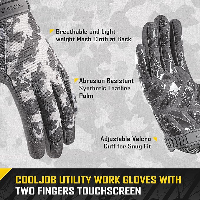 COOLJOB Touchscreen Utility Mechanic Safety Work Gloves For Men with Grip, Breathable, Ultra-Soft, Lightweight，S-XL