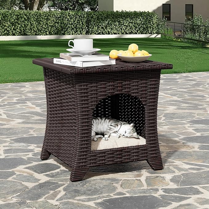6 Piece Patio Furniture Set, Wicker Patio Conversation Set with Swivel Glider Chair and Outdoor 3-Seater Sofa and 2 Ottomans and Side Table for Deck Yard and Poolside
