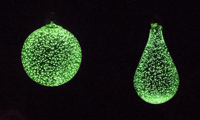 Artisan Crafts and Design Glow in The Dark Hand-Blown Round and Teardrop Glass Ornaments Indoor and Outdoor Garden Decor (Set of 2)