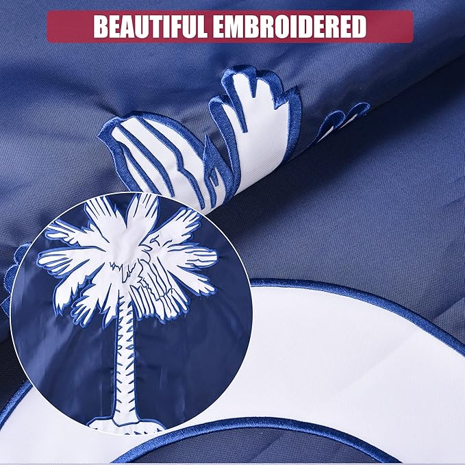 South Carolina State Flag 3x5 Ft, Deluxe Full Embroidered Heavy Duty 100% Polyester Durable SC Outside Flags, Indoor/Outdoor, Sewn Stripes and Brass Grommets