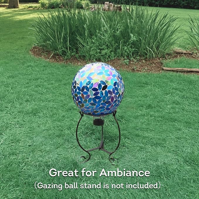 Lily's Home 10" Mosaic Gazing Ball for The Garden, Patio, and Courtyard. Indoor/Outdoor Glass Gazing Globe Yard Decoration. Vibrant Colores and Ideal Lawn décor and Gift.
