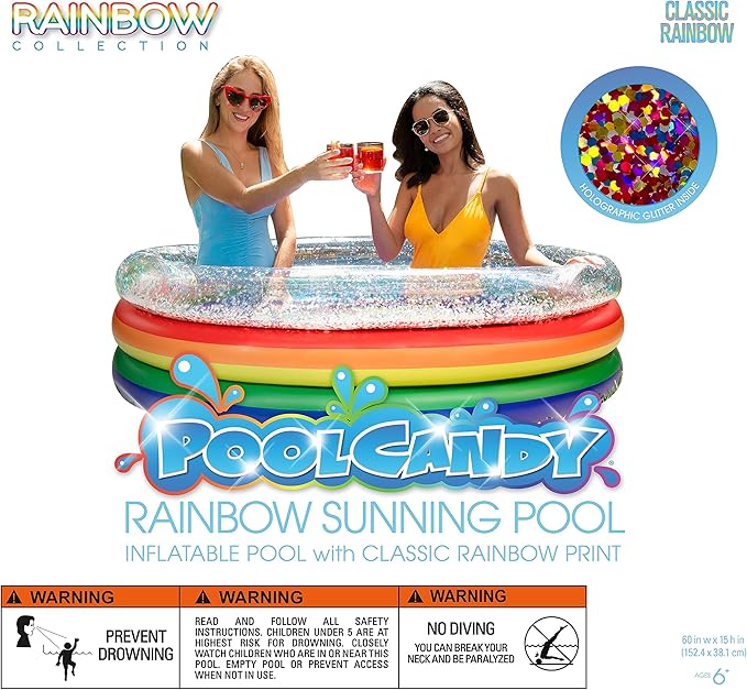 Poolcandy Inflatable Sunning Pools for up to 3 Adults (Rainbow Collection Sunning Pool Multicolor Glitter)