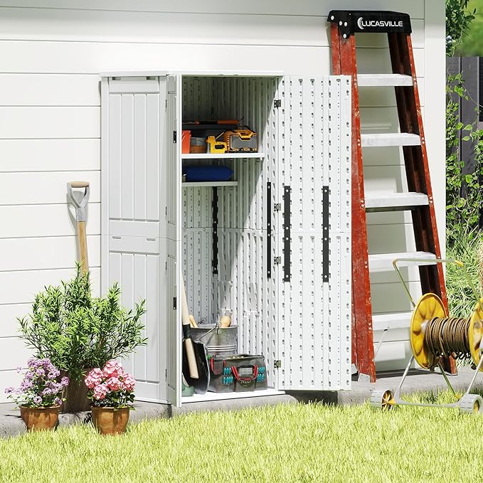 Heavy Duty Tall Storage Cabinet Outdoor Weatherproof, 28 Cuft Garage Storage Cabinet with 4 Adjustable Shelves, Lockable Kitchen Pantry Closer Organizer, 31Wx23Lx66H, Polar White