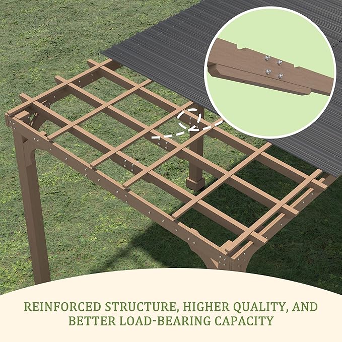 MUPATER 10 x 12 FT Wooden Grill Gazebo with Sloping Metal roof, Heavy Duty 5.5'' Post, Grill Gazebo Canopy Suitable for Full Size Grills, BBQ Canopy for Outdoor Patio, Lawn, Garden, Brown