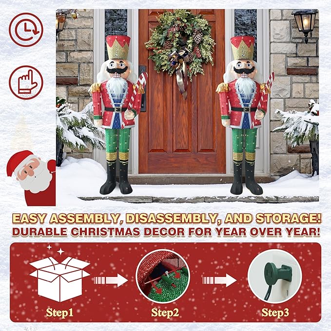 VEIKOU 5 FT Lighted Nutcracker Outdoor Christmas Decorations, Christmas Decoration Outside with 100 Lights, Holiday Outdoor Decor for Yard, Patio, Lawn