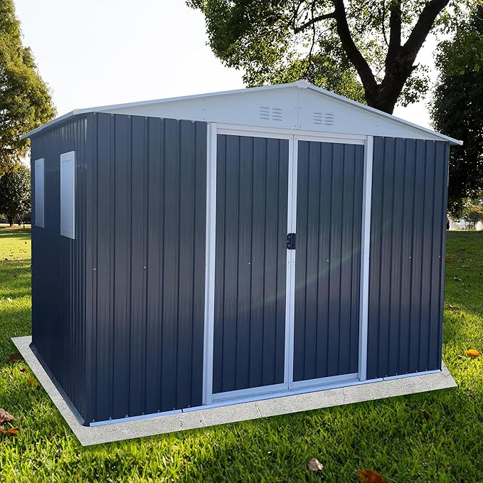 Ball & Cast 6x9 FT Outdoor Storage Shed, Metal Garden Sheds with Punched Vents and Sliding Door, Clearance Tool House with Aluminum Frames for Backyard Patio,Grey
