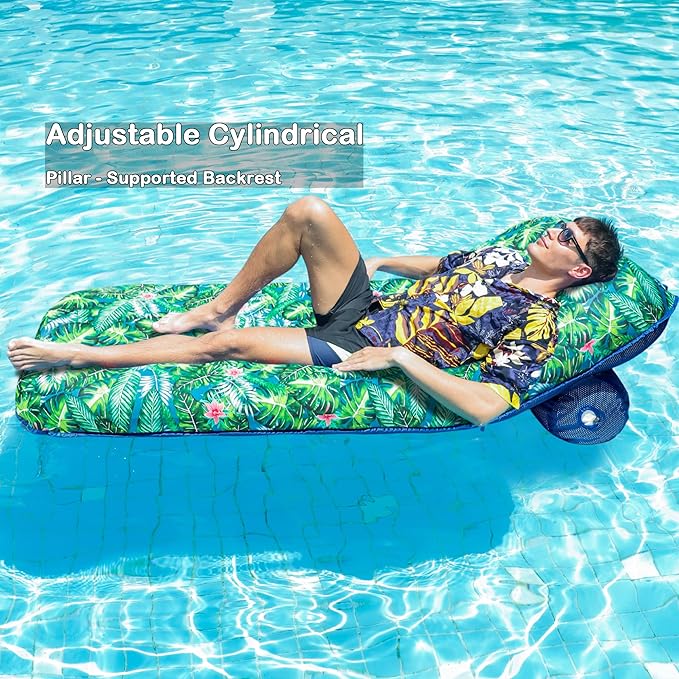 FindUWill Inflatable Pool Float Lounger - Fabric Pool Float with Cup Holder, Backrest, Swimming Water Floaties Pool Raft for Adults