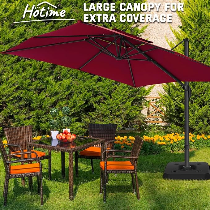Hotime 10ft Cantilever Umbrella Outdoor Patio Umbrella Windproof Heavy Duty Double Top Offset Patio Umbrella Cantilever Pool Umbrella with 360°Rotation for Garden Deck Pool, Wine Red