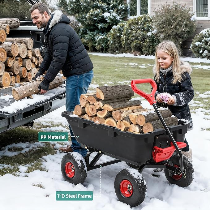 800lbs Garden Dump Cart, Heavy Duty Yard Dump Wagon with 10" Pneumatic Tires, Utility Wheelbarrow cart for Yard, Farm and Garden Christmas Hauling