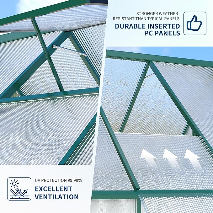 8'X16' Aluminum-Framed Polycarbonate Greenhouse, Heavy Duty Polycarbonate Greenhouse with Quick Setup Structure and Roof Vent, Large Enhanced Aluminum Greenhouses Kit for Outdoors