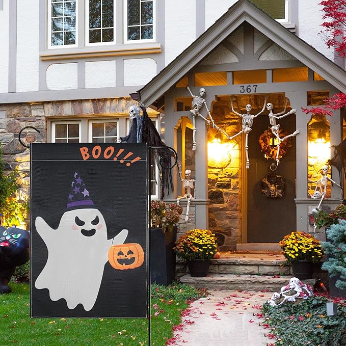 Halloween Garden Flag - Halloween Decorations Outdoor, Yard Flag for Outdoor Holiday Home Decor, Double Sided 12x18 Inch - Ghost