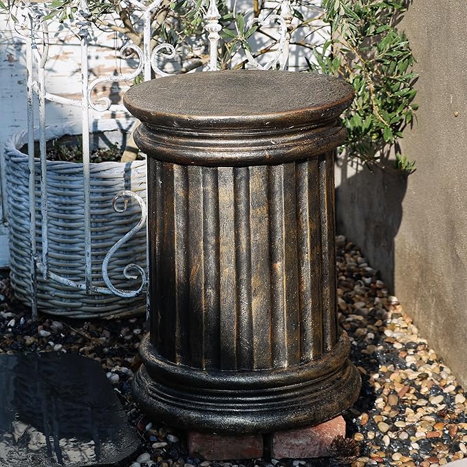 Decorative Roman Column Pedestal, Black Bronze, MGO Cement with Fiber, Classical Garden Pillar, Indoor Outdoor Decor, 19.7inch Height, Wrap Foam Safely Delivered from Local Warehouse