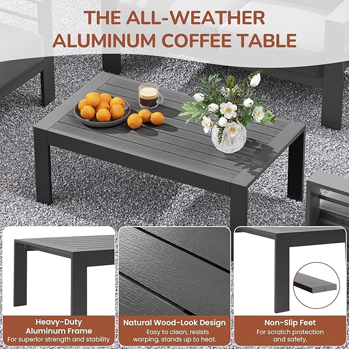 Solaste Outdoor Aluminum Furniture Set,4 Pieces Patio Sectional Chat Sofa Outdoor Conversation Set with Table,Dark Grey