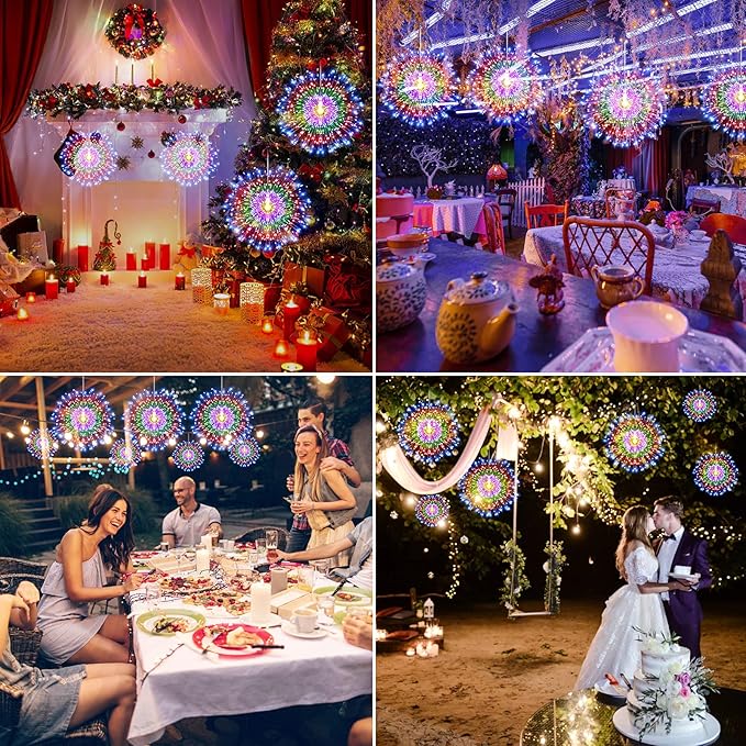 4 Pack Star String Lights Christmas Lights, 225 LED 8 Modes Dimmable with Remote Control, Waterproof Copper Wire Decorative Hanging Star Lights for Party Patio Garden Decoration (Multicolor)