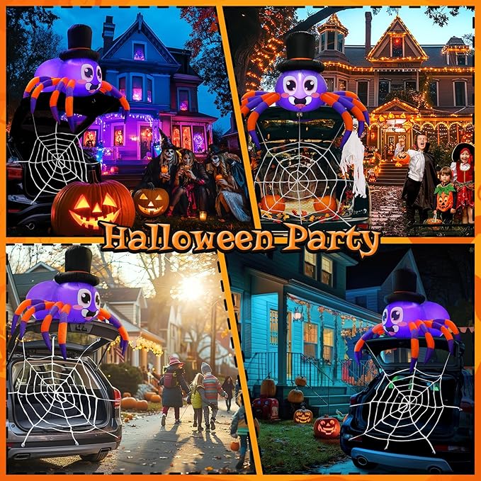 Trunk or Treat Car Decorations Kit, Halloween Decorations Outdoor Outside 5ft Inflatable Spider with Built-in LEDs, Trunk or Treat Decoration, Halloween Blow ups Yard Decoration Spider with Web