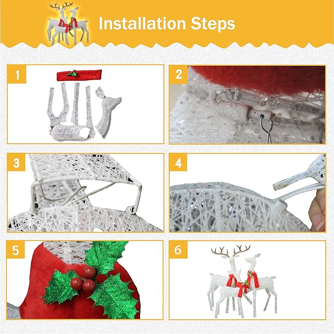 61" 3D Christmas Reindeer Family Set - Light Up Outdoor Decorations With White Lights