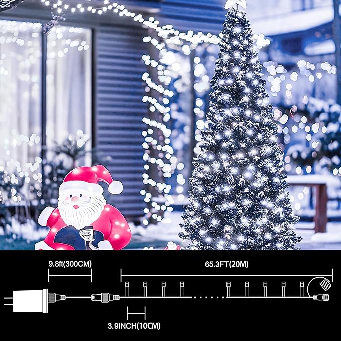 66ft Christmas Decorative Mini Lights,200 LED Transparent Wire Fairy Starry String Lights Plug in, 11 Lighting Modes, for Indoor Outdoor Xmas Tree Wedding Party Decoration (White)