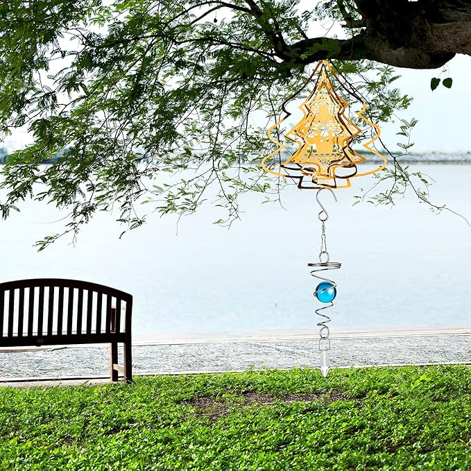 Jetec 3 Pcs Gazing Ball Spiral Tail Decorative Wind Spinner Stabilizer Indoor Outdoor Hanging Wind Ball Spinner with Hanging Swivel Hook for Garden Balcony Decoration (Red, Sky Blue, Navy Blue)