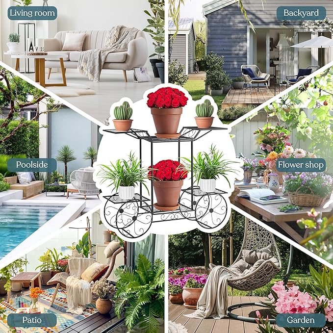 Sorbus® Garden Cart Stand & Flower Pot Plant Holder Display Rack, 6 Tiers, Parisian Style - Perfect for Home, Garden, Patio (Black)