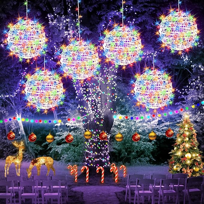 Christmas String Lights Outdoors,4 Pack 11.81" Sphere Lights,Ball Tree Garden Globe Lights for Home, Party, Christmas, Porch Patio,Wedding, Garden,Tree Decoration with Plug