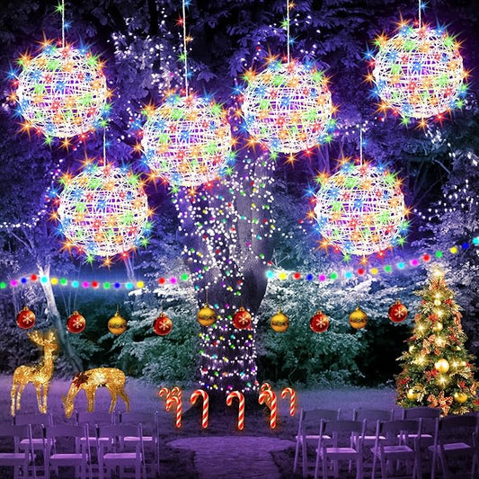 Christmas String Lights Outdoors,4 Pack 11.81" Sphere Lights,Ball Tree Garden Globe Lights for Home, Party, Christmas, Porch Patio,Wedding, Garden,Tree Decoration with Plug