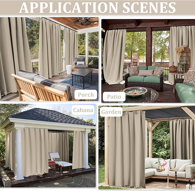 Gazebo Universal Replacement Privacy Curtain,10'×12' Gazebo Outdoor Waterproof Curtains, 4-Panels Sidewall Curtains with Double Zipper for Patio Canopy, Garden and Backyard (Curtain Only)