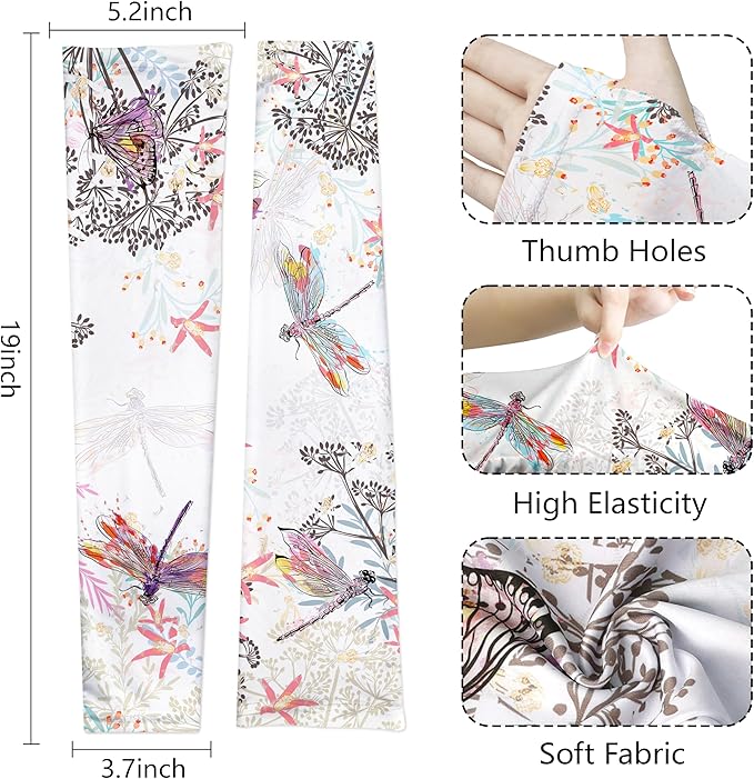 Buwuta Garden Sleeves for Women Dragonfly Sun Protection Sleeves Anti-Scratch Arm Cooling Sleeves for Farmers Sports