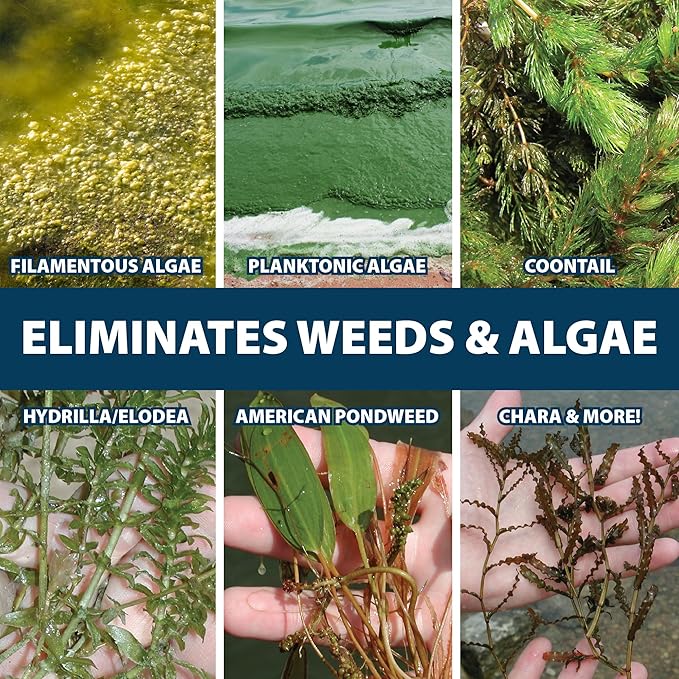 Airmax EasyKlear Pond & Lake Algae & Weed Vegetation Control, 2-in-1 Broad Spectrum Aquatic Herbicide & Algaecide Granular Water Treatment, 15 Pounds