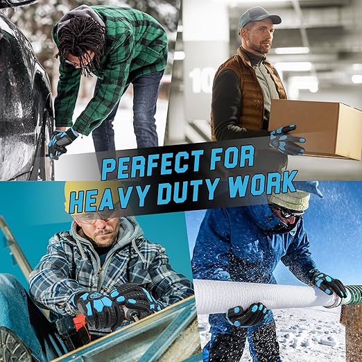 HANDLANDY Winter Impact Resistant Work Gloves for Men, Padded Palm Grip Heavy Duty Working Glove (Medium, Blue)